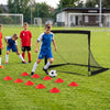 Portable 4 x 3 FT soccer goals set with pitch marker cloth and cones, ideal for outdoor practice and spontaneous play.