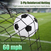 Portable soccer goal set featuring 3-ply reinforced netting, designed to withstand ball speeds up to 60 mph for outdoor play.
