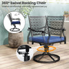 360° swivel rocking chair with navy cushion and steel base, perfect for relaxing on the balcony or poolside.