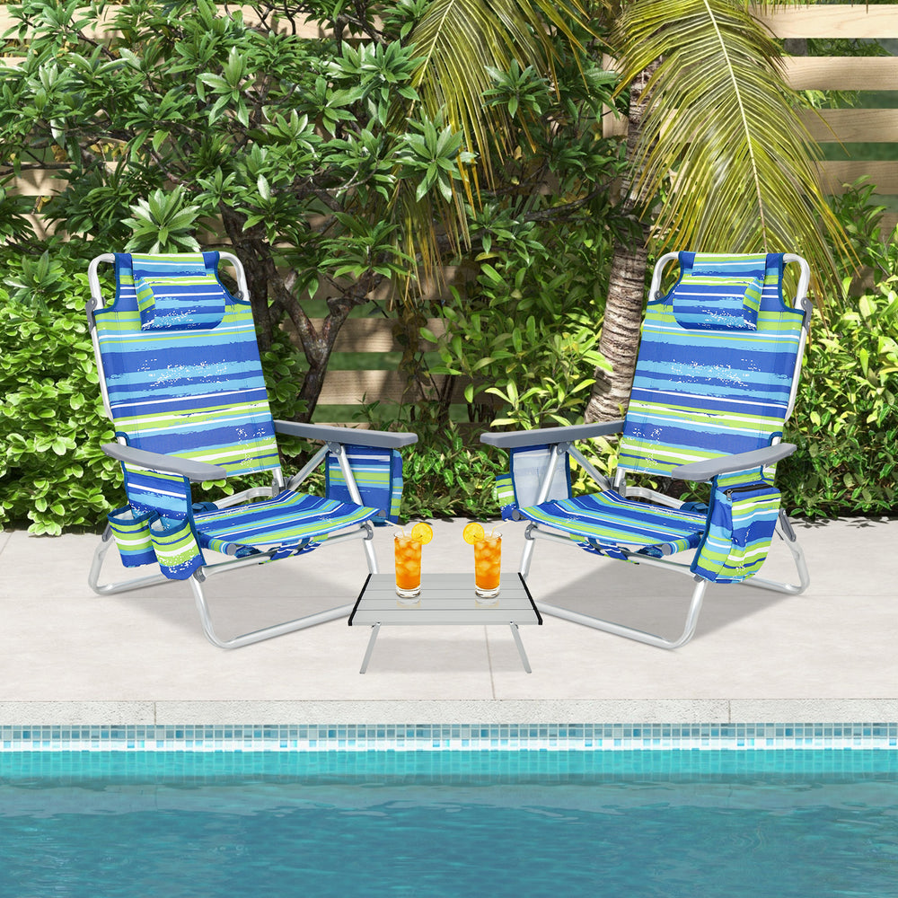 2 Packs 5-Position Outdoor Folding Backpack Beach Table Chair Reclining Chair Set-Blue - Gallery View 1 of 12
