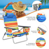 Colorful striped beach chair with ergonomic armrest and soft headrest, ideal for outdoor relaxation and convenience.