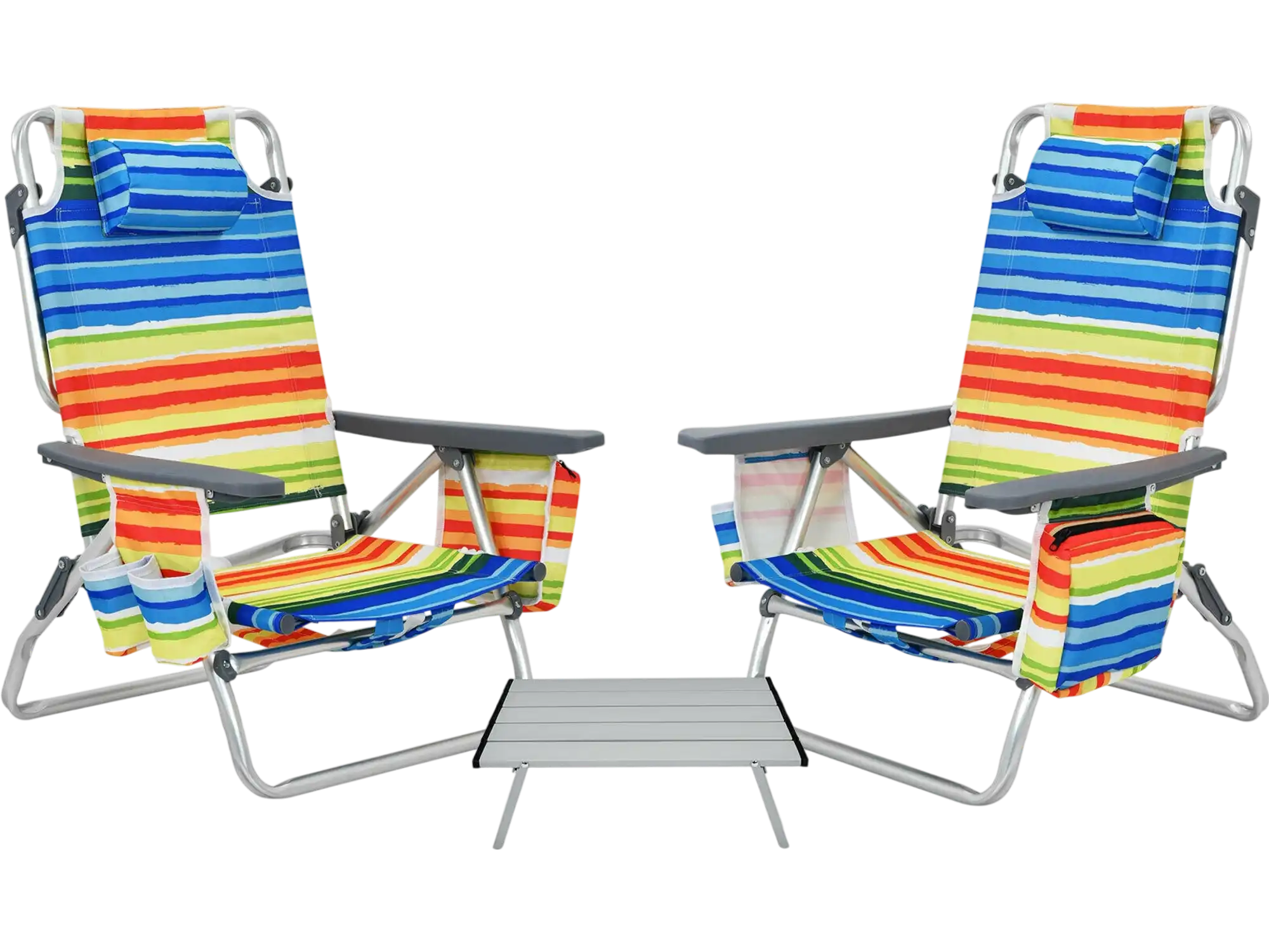 Costway 2-Pack 5-Position Outdoor Folding Backpack Beach Chairs w/ Side Table 30425761 New