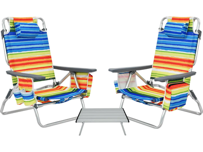 Costway 2-Pack 5-Position Outdoor Folding Backpack Beach Chairs w/ Side Table 30425761 New