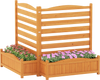 Freestanding outdoor wood privacy screen with built-in planter boxes, crafted from natural fir wood for durability.