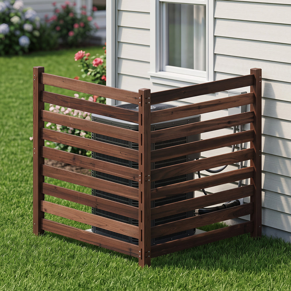 2-Panel Wooden Outdoor Privacy Fence with Ground Stakes-Brown - Gallery View 1 of 10