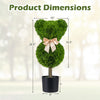 Bear-shaped topiary tree with golden bow, 24.5" tall, in a cement-filled pot, perfect for playful decor and photo areas.