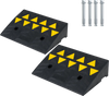 Driveway threshold ramps made of rubber with 5/6 inch rise, featuring reflective patterns for visibility and textured.
