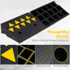 Driveway threshold ramp set with reflective triangles, anti-slip texture, and pre-drilled holes for medium trucks.