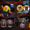 Creepy 10.5" clown with laughing face and classic costume, perfect for Halloween tabletop decorations.