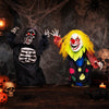 Creepy 10.5" clown and 11" reaper animatronics with glowing eyes, sound activation, and poseable arms for Halloween decor.