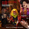Creepy 10.5" clown and 11" reaper animatronics with sound activation, perfect for Halloween tabletop decorations.