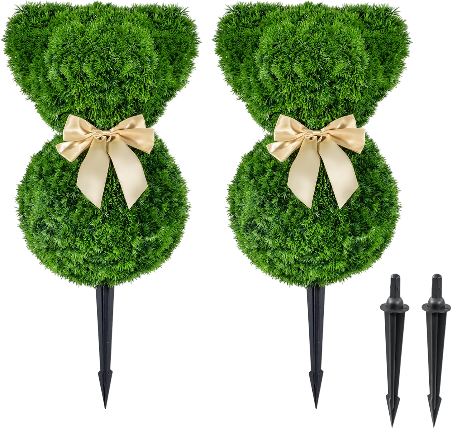 Costway 2-Pc Teddy Bear Topiary Trees Sun-Resistant Faux Boxwood with Bowknot 30840007 New