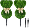2 Pieces Teddy Bear Topiary Trees Sun-resistant Faux Boxwood Plants with Bowknot