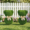 Playful teddy bear topiary with golden bow detail, crafted from sun-resistant faux boxwood, ideal for seasonal decor.