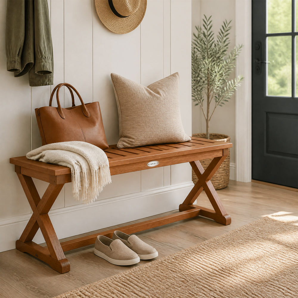 2-Person 44" Solid Wood Outdoor Bench with Slatted Seat for Patio Park Balcony-1 Piece - Gallery View 1 of 8