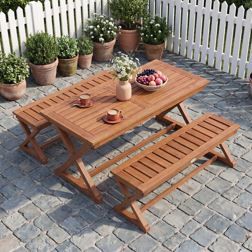 2-Person 44" Solid Wood Outdoor Bench with Slatted Seat for Patio Park Balcony-2 Piece - Gallery View 1 of 8