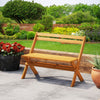 Acacia wood patio garden bench for 2, featuring a 105° inclined backrest and 800 lbs capacity, ideal for outdoor.