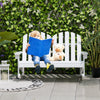 White 2-person Adirondack rocking chair with slatted seat, perfect for outdoor use in backyard or poolside settings.