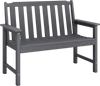 Gray 2-person outdoor garden bench made of weatherproof HDPE, featuring a backrest, armrests, and slatted design for ventilation.
