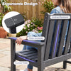 Ergonomic gray HDPE outdoor garden bench features wide armrests and an inclined backrest for comfortable seating.