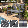 Gray 2-person outdoor garden bench with backrest and armrests, made of weatherproof HDPE for lasting durability.