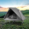 Elevated grey 2-person camping cot tent combo with waterproof rainfly, ideal for outdoor adventures and stargazing.