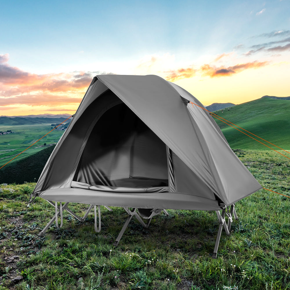 2-Person Camping Cot Tent Foldable Off-Ground Camping Combo for Adults-Grey - Gallery View 1 of 10