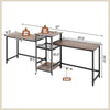 2-person computer desk with rustic brown finish, featuring power outlet, printer stand, and adjustable foot pads for.