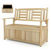 Natural 2-person garden bench with backrest and 49-gallon storage, perfect for outdoor seating and organization.