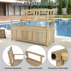 2-person garden bench with inclined backrest and storage compartment, perfect for outdoor relaxation by the pool.