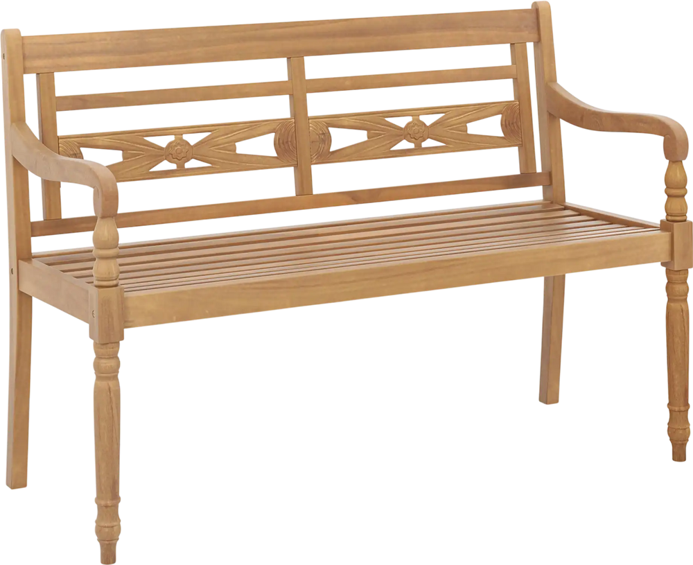 2-Person Teak Wood Patio Bench with Wide Backrest and Curved Armrests