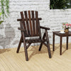 Brown log wood patio chair with slatted backrest, featuring ergonomic design and sturdy construction for outdoor relaxation.