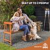 Outdoor eucalyptus wood bench with backrest and armrests, seating up to 2 people, perfect for patio or garden use.
