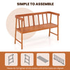 Eucalyptus wood bench with backrest and armrests, designed for outdoor use, easy to assemble for patio or garden.