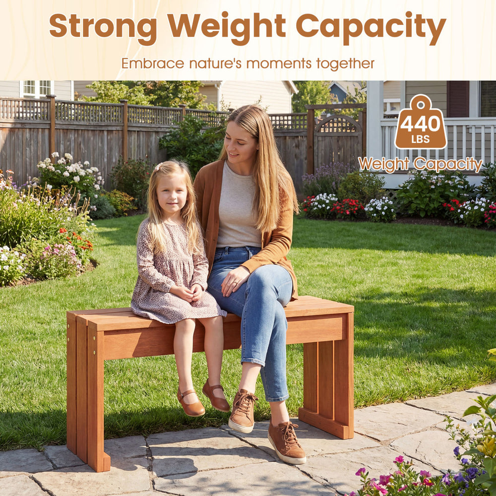 2-person outdoor garden bench with solid wooden frame, featuring a 440 lbs weight capacity, perfect for backyard.