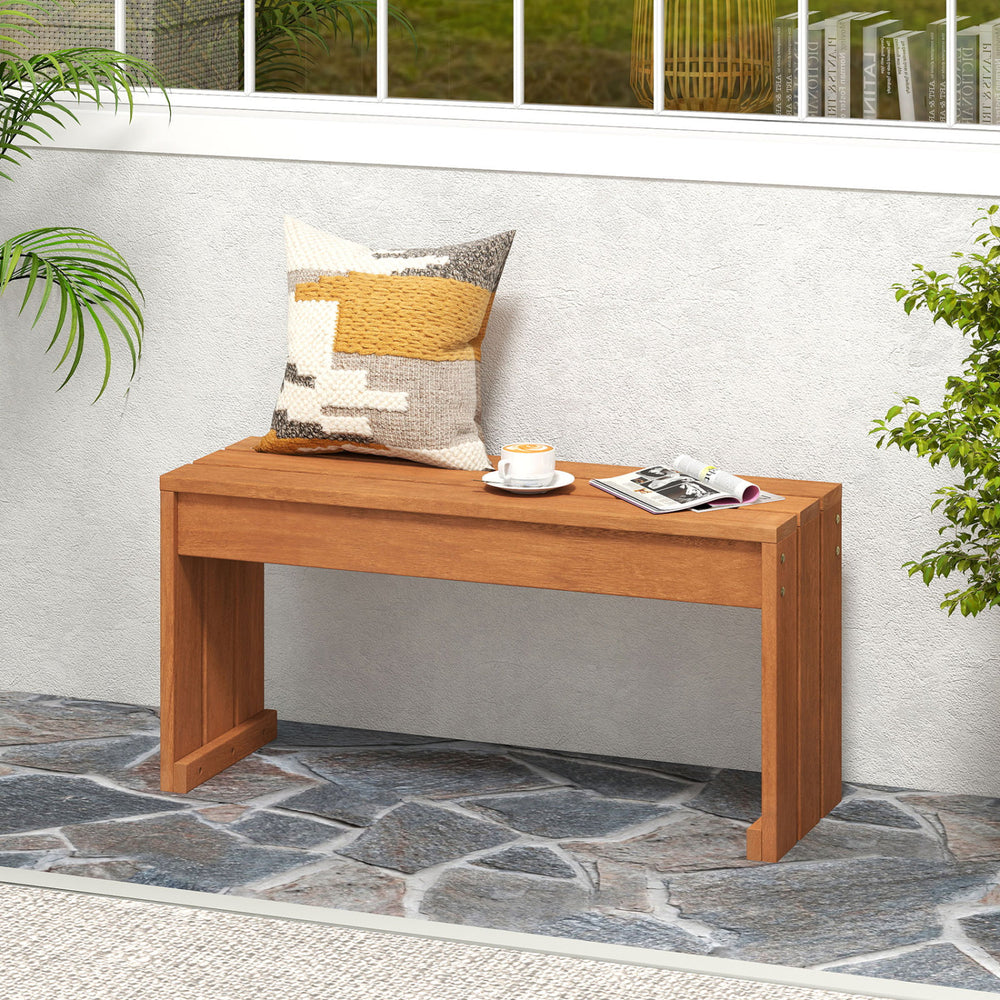 2-person outdoor garden bench with solid wooden frame, featuring natural wood grain, ideal for small spaces and.