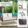 2-person outdoor hanging chair in gray with soft cushions, durable PE wicker, and strong hemp ropes for safe swinging.