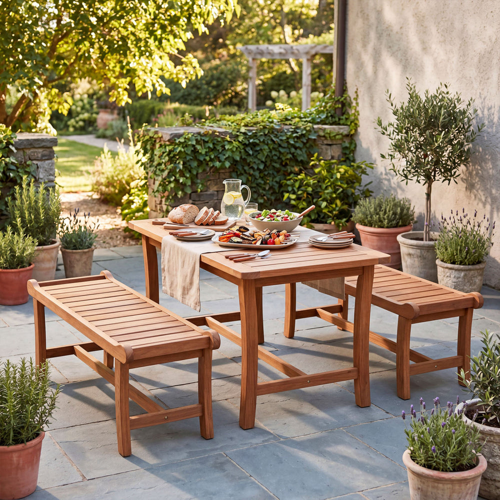 2-Person Outdoor Wood Bench with Slatted Seat and Raised Edges-Set of 2 - Gallery View 1 of 8