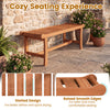 2-person outdoor wood bench with slatted seat, smooth edges, and natural wood finish for versatile indoor and outdoor.