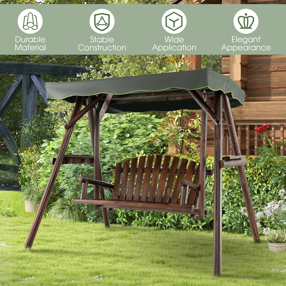 Costway Porch Swing 2-Person Outdoor Wooden with Adjustable Canopy New