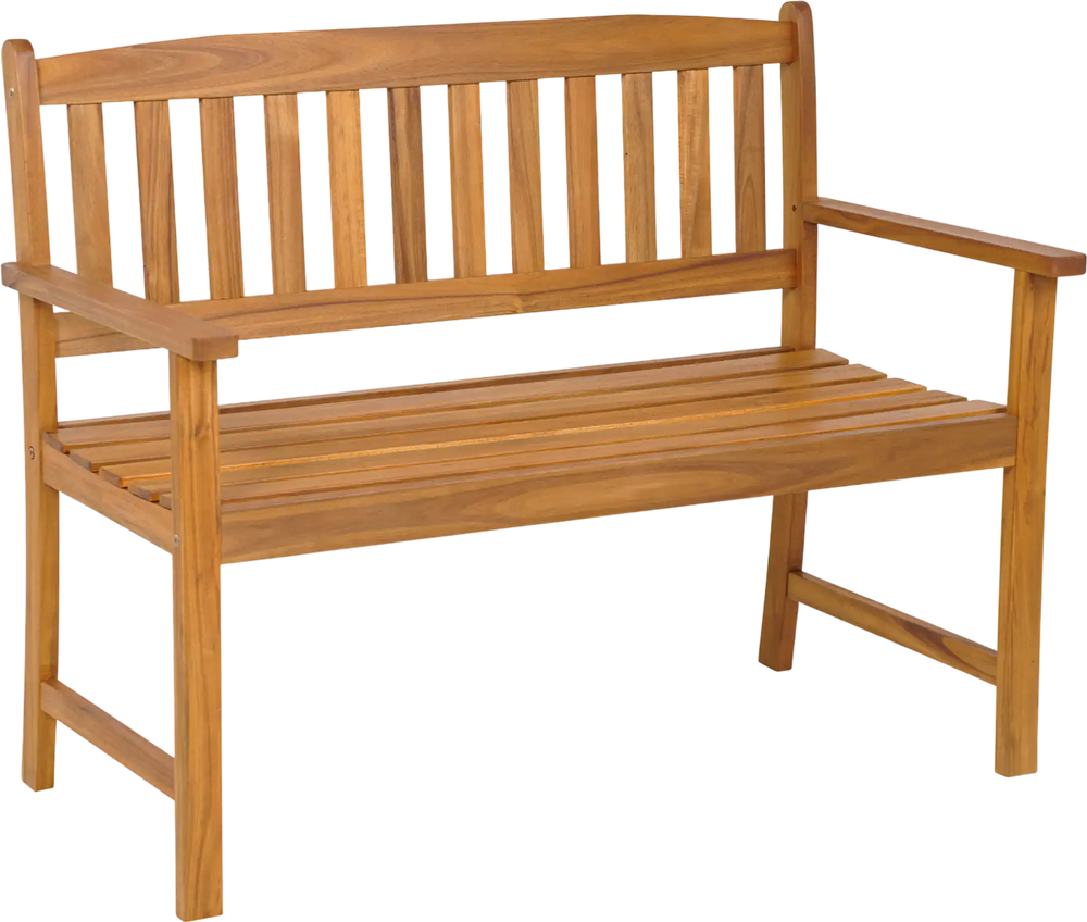 2-Person Patio Acacia Wood Bench with Backrest and Armrests