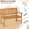 2-person patio acacia wood bench with backrest and armrests, featuring a smooth surface and sturdy design for outdoor.