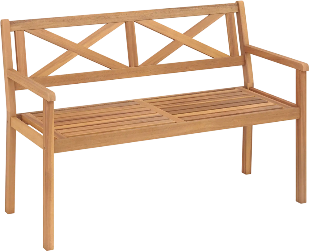 2-Person Patio Acacia Wood Garden Chair with Armrests and Backrest for Backyard