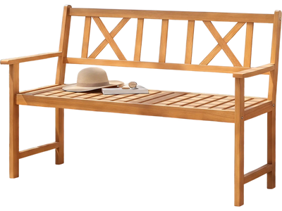 Costway 2-Person Patio Acacia Wood Garden Bench with Armrests X-Back 51606857 New