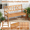 Acacia wood garden chair features a slatted seat, X-shaped backrest, and armrests, perfect for outdoor patios.