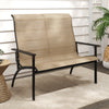 2-person patio garden bench with high back and armrests, breathable fabric, sturdy metal frame for outdoor relaxation.