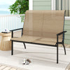 2-person patio garden bench with breathable fabric, featuring adjustable foot pads for stability, ideal for garden.