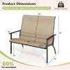 2-person patio garden bench with high back and armrests, coffee color, sturdy metal frame, ideal for outdoor relaxation.