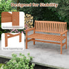 2-person patio loveseat with slatted backrest, made of solid wood, designed for comfort and stability in outdoor spaces.