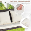 Cozy seat and back cushions of the 2-person patio rattan porch swing with smooth zippers for easy maintenance.